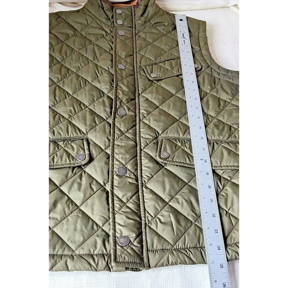 Brooks Brothers Quilted Vest Men's Medium Olive Green Snap Zip Plaid Lined